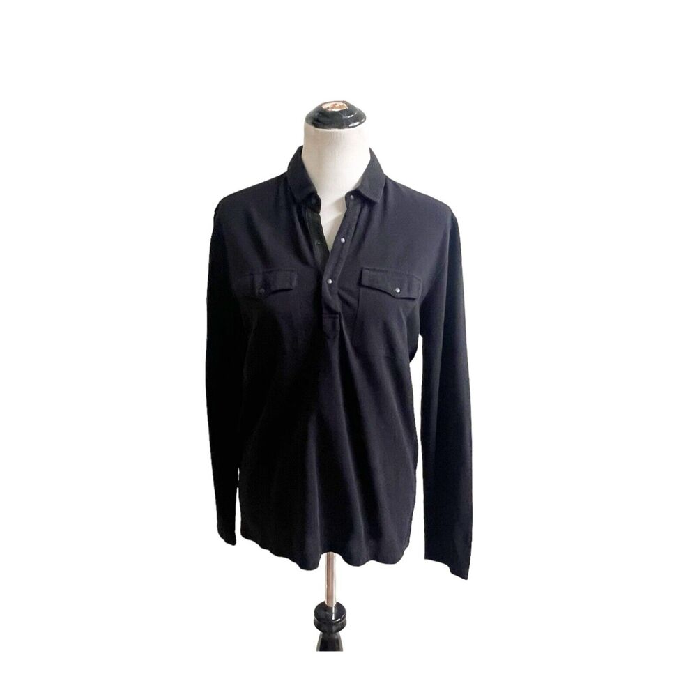 The Kooples Women’s Black Long Sleeve Collared 3/4 Button Shirt Two Pockets